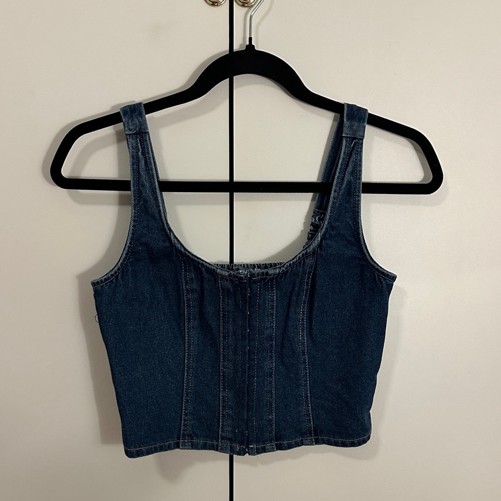 Dark Blue Denim Crop Tank Top - Women
